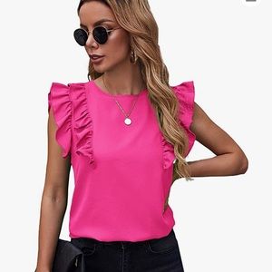 Pink Ruffle Sleeve Women's Top